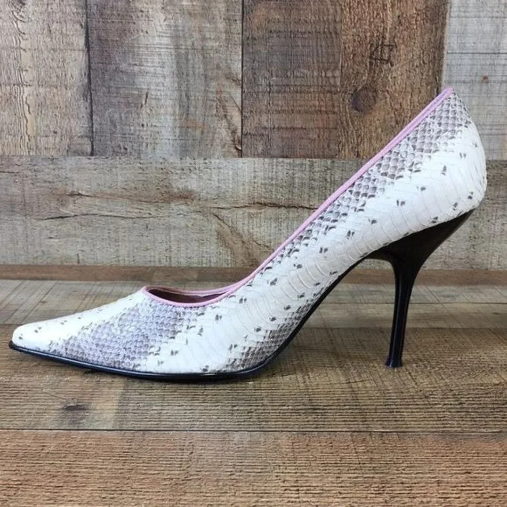 Steve Madden White Gray Leather Animal Print Kaylee Pumps Womens 9B Stiletto - Picture 4 of 11